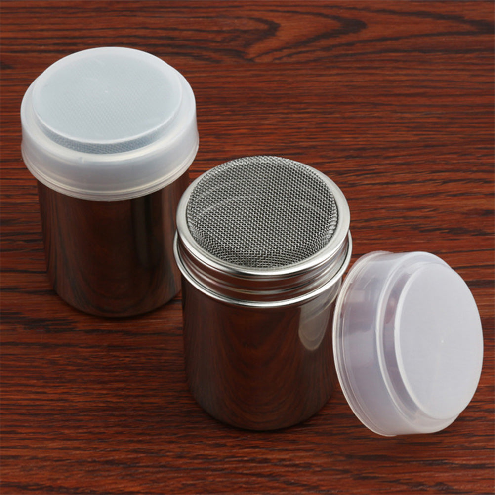 2 stücke Edelstahl Dredge Salz Zucker Pfeffer Shaker Flasche Dispenser Salz Flasche Pfeffer Kaffee Kakao Zimt Pulver Kann für
