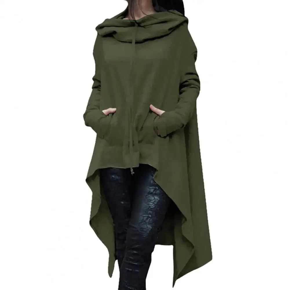 Mode Frauen Hoodies Unregelmäßiger Saum Baumwolle Langarm Fischschwanz Einfarbig Femmes Sweatshirts Übergröße Hoodies Kleid