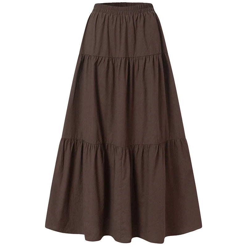 Autumn Winter Long Skirts Vintage Women's Ruffles Skirt Spring Solid Casual Loose Elastic Waist Skirts Oversize Female Bottoms