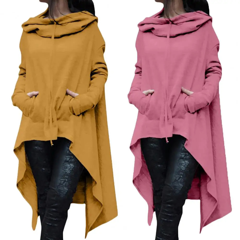 Mode Frauen Hoodies Unregelmäßiger Saum Baumwolle Langarm Fischschwanz Einfarbig Femmes Sweatshirts Übergröße Hoodies Kleid
