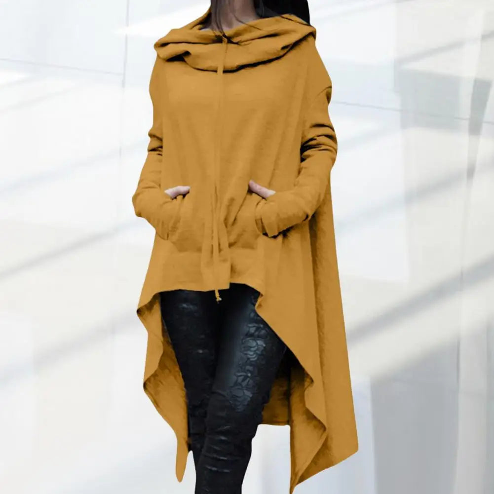 Mode Frauen Hoodies Unregelmäßiger Saum Baumwolle Langarm Fischschwanz Einfarbig Femmes Sweatshirts Übergröße Hoodies Kleid
