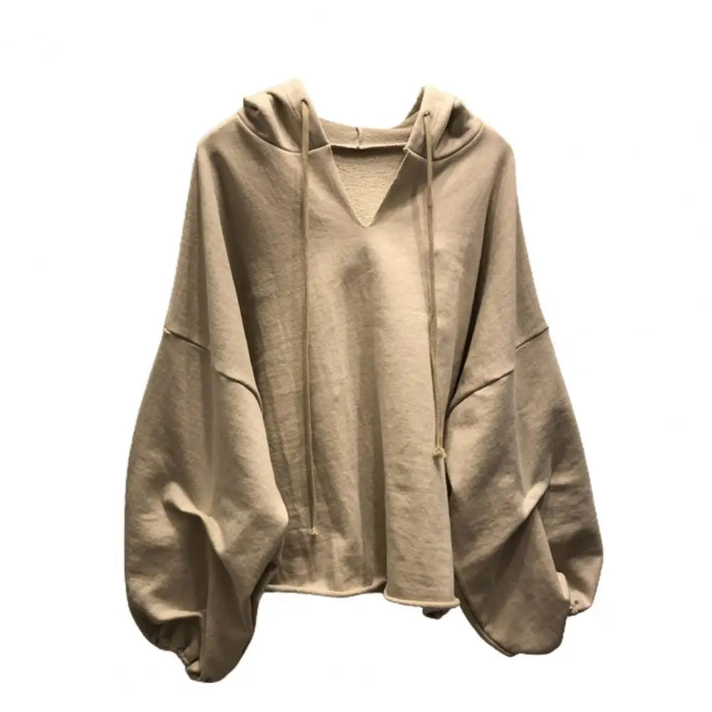 Damen Hoodies Sweatshirt Einfarbig Kordelzug Pullover Hoodie Herbst Fledermausärmel V-Ausschnitt Damen Sweatshirt Lose Jumper 2021