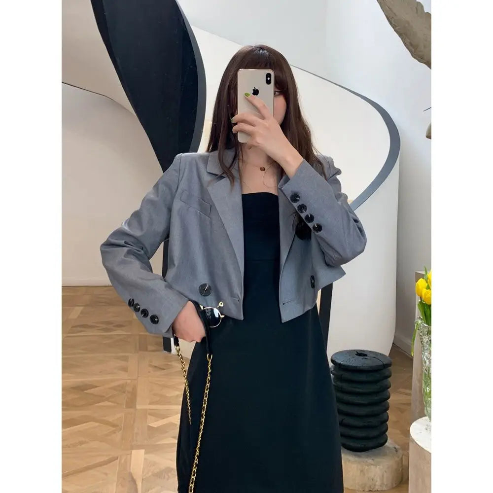 Cropped Blazers Women Ins Popular Notched Korean Slim Fit Fashion Hit Colors Stylish Suits Chic Tender Solid Straight Outwear OL