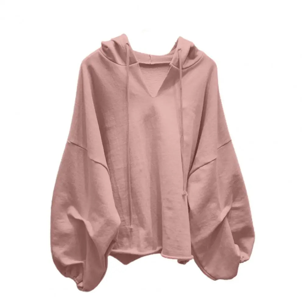 Damen Hoodies Sweatshirt Einfarbig Kordelzug Pullover Hoodie Herbst Fledermausärmel V-Ausschnitt Damen Sweatshirt Lose Jumper 2021
