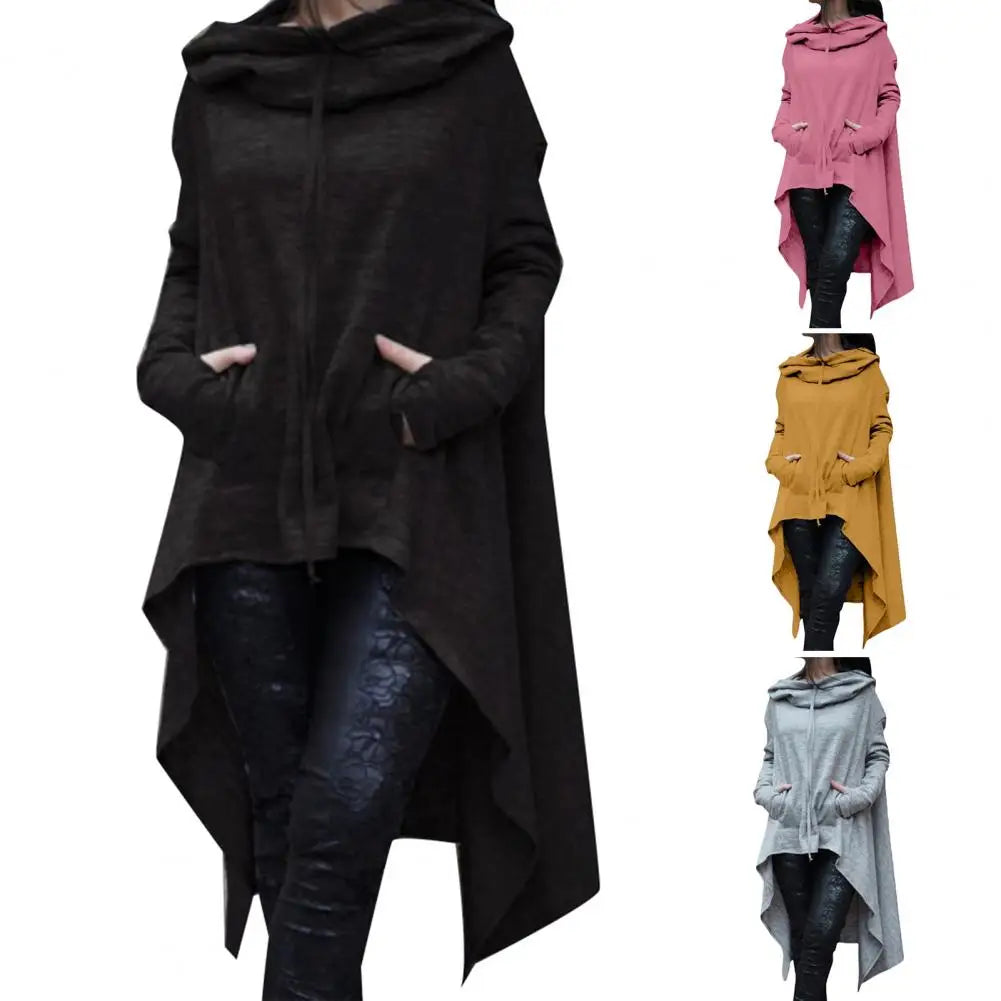Mode Frauen Hoodies Unregelmäßiger Saum Baumwolle Langarm Fischschwanz Einfarbig Femmes Sweatshirts Übergröße Hoodies Kleid
