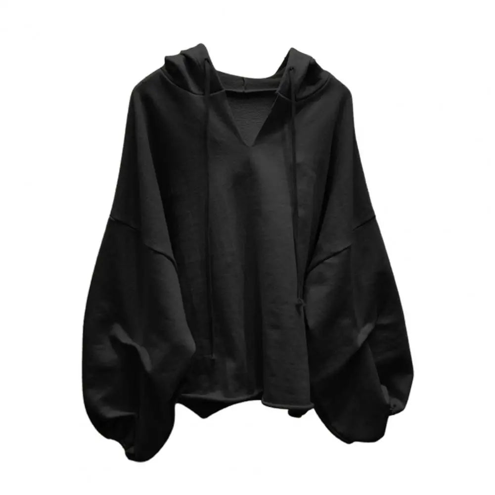 Damen Hoodies Sweatshirt Einfarbig Kordelzug Pullover Hoodie Herbst Fledermausärmel V-Ausschnitt Damen Sweatshirt Lose Jumper 2021