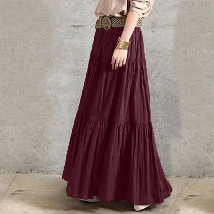 Autumn Winter Long Skirts Vintage Women's Ruffles Skirt Spring Solid Casual Loose Elastic Waist Skirts Oversize Female Bottoms