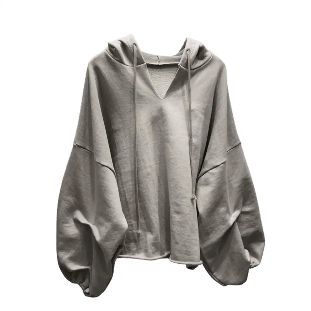 Damen Hoodies Sweatshirt Einfarbig Kordelzug Pullover Hoodie Herbst Fledermausärmel V-Ausschnitt Damen Sweatshirt Lose Jumper 2021