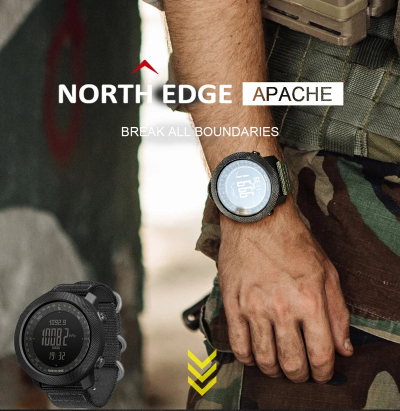 NORTH EDGE Herren Sport Digitaluhr Stunden Laufen Schwimmen Militär Armee Uhren Höhenmesser Barometer Kompass wasserdicht 50m