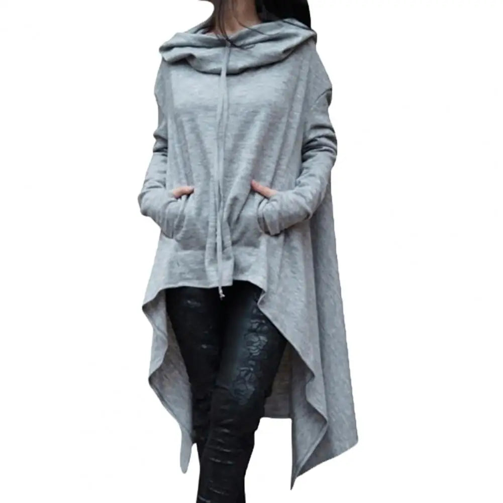 Mode Frauen Hoodies Unregelmäßiger Saum Baumwolle Langarm Fischschwanz Einfarbig Femmes Sweatshirts Übergröße Hoodies Kleid
