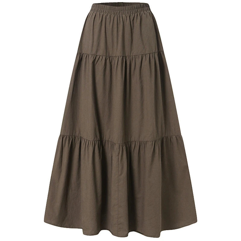 Autumn Winter Long Skirts Vintage Women's Ruffles Skirt Spring Solid Casual Loose Elastic Waist Skirts Oversize Female Bottoms