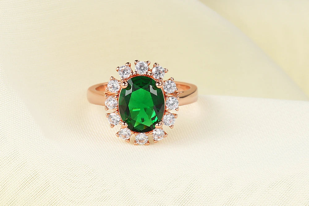 ZHOUYANG Top Quality Rose Gold Color Created Green Crystal Finger Rings Elegant Brand Jewelry CZ Austrian Crystal For Women R088