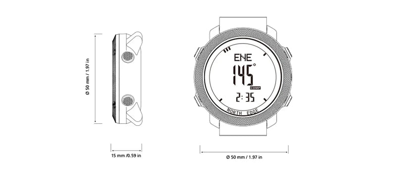 NORTH EDGE Herren Sport Digitaluhr Stunden Laufen Schwimmen Militär Armee Uhren Höhenmesser Barometer Kompass wasserdicht 50m