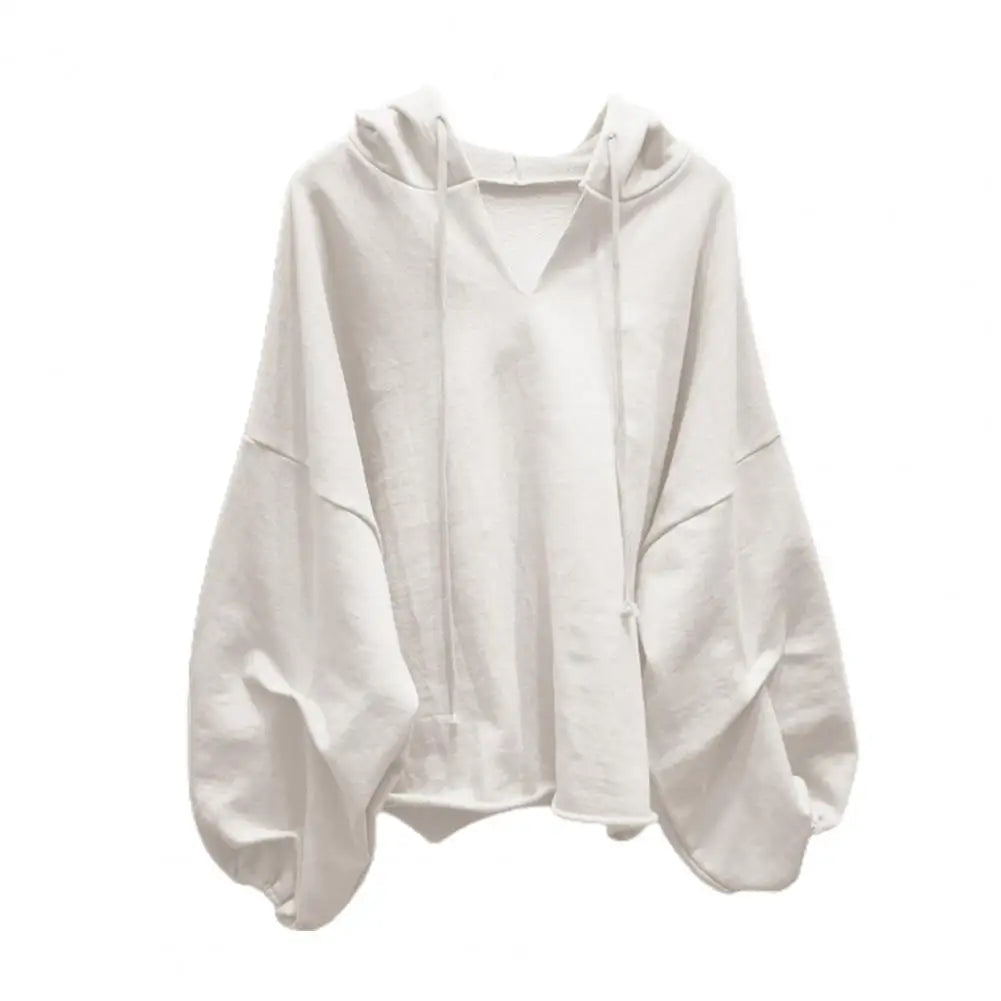 Damen Hoodies Sweatshirt Einfarbig Kordelzug Pullover Hoodie Herbst Fledermausärmel V-Ausschnitt Damen Sweatshirt Lose Jumper 2021