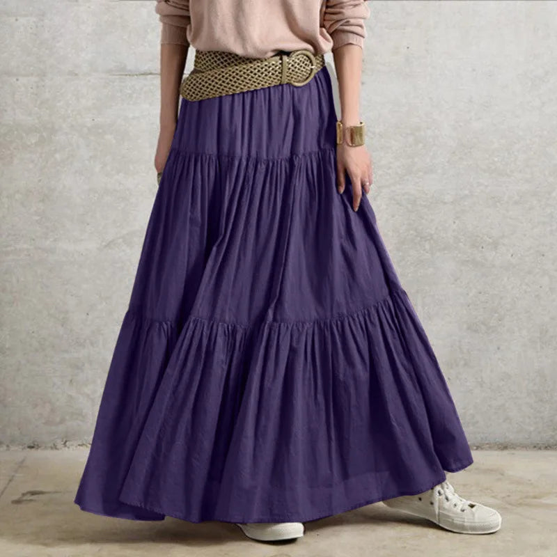 Autumn Winter Long Skirts Vintage Women's Ruffles Skirt Spring Solid Casual Loose Elastic Waist Skirts Oversize Female Bottoms
