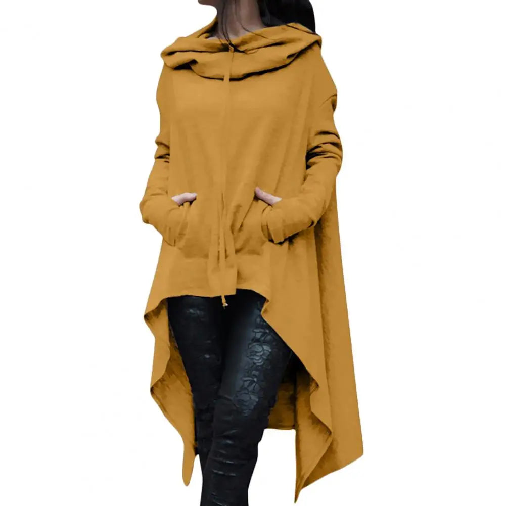 Mode Frauen Hoodies Unregelmäßiger Saum Baumwolle Langarm Fischschwanz Einfarbig Femmes Sweatshirts Übergröße Hoodies Kleid