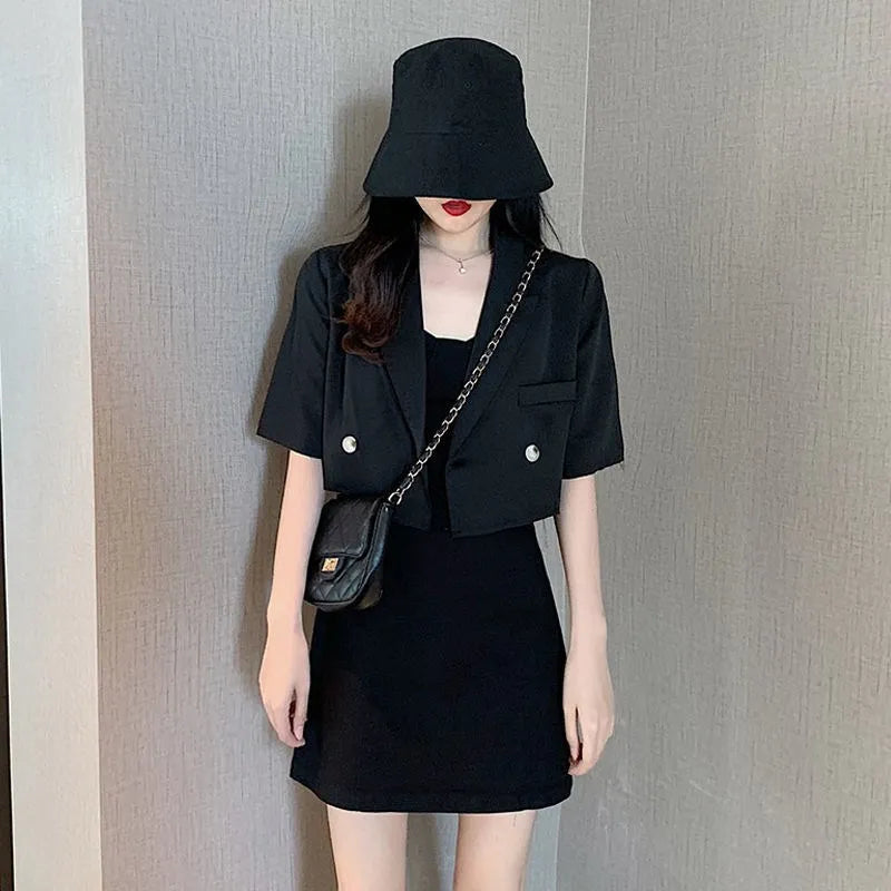 Cropped Blazers Women Ins Popular Notched Korean Slim Fit Fashion Hit Colors Stylish Suits Chic Tender Solid Straight Outwear OL