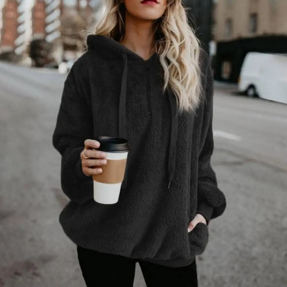 Modische Damen-Kapuzenpullover in Übergröße, einfarbig, 1/4-Reißverschluss, flauschige Kapuzenoberteile, Oberbekleidung für Frauen