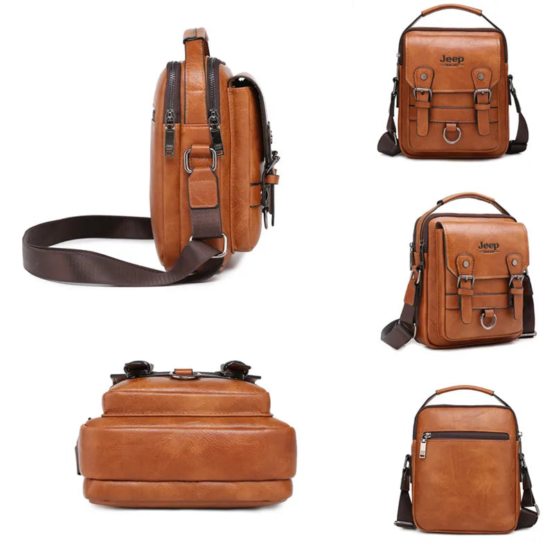 JEEP BULUO Multifunktions-Business-Handtaschen für Herren Neue Umhängetasche für Herren Große Kapazität Leder Messenger Bag Crossbody Große Marke