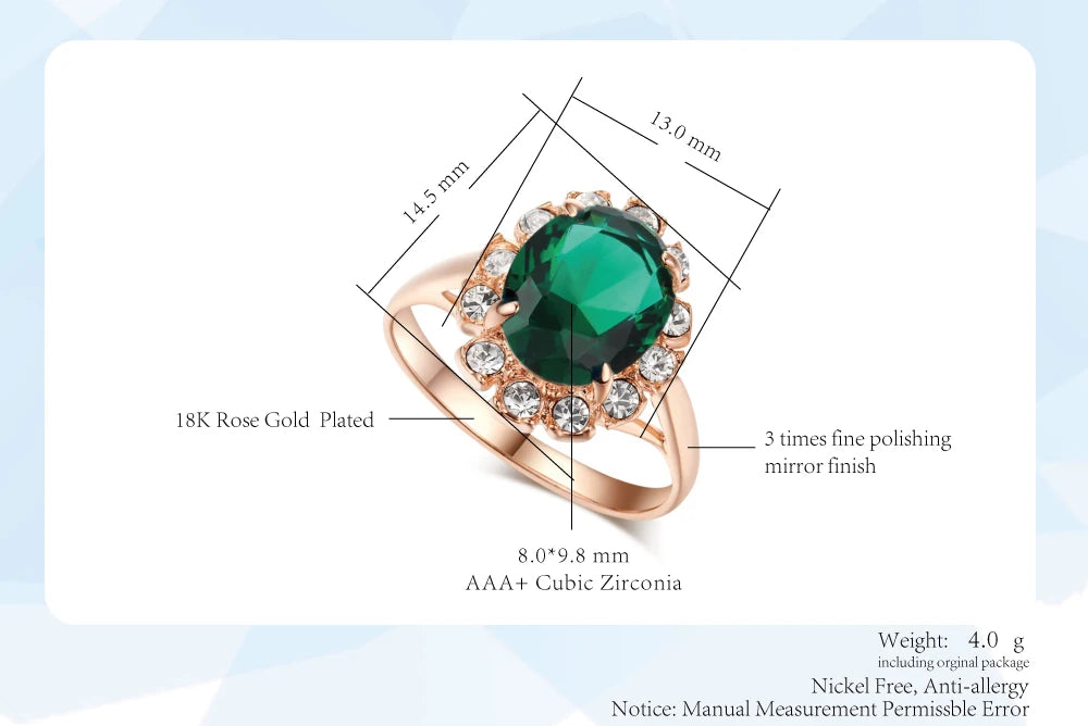 ZHOUYANG Top Quality Rose Gold Color Created Green Crystal Finger Rings Elegant Brand Jewelry CZ Austrian Crystal For Women R088