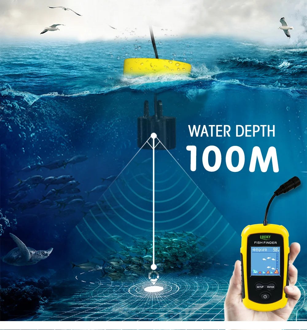 FFC1108-1 Alarm 100M Tragbarer Sonar-Fischfinder 45-Grad-Sonar-Abdeckung Echolot-Alarmgeber See-Meeresangeln