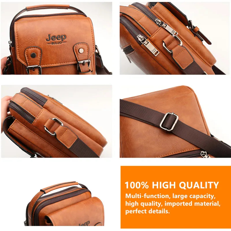 JEEP BULUO Multifunktions-Business-Handtaschen für Herren Neue Umhängetasche für Herren Große Kapazität Leder Messenger Bag Crossbody Große Marke