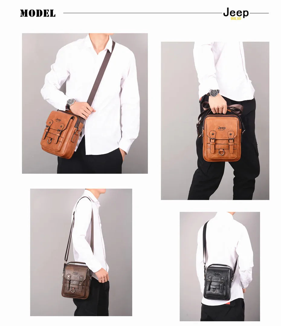 JEEP BULUO Multifunktions-Business-Handtaschen für Herren Neue Umhängetasche für Herren Große Kapazität Leder Messenger Bag Crossbody Große Marke