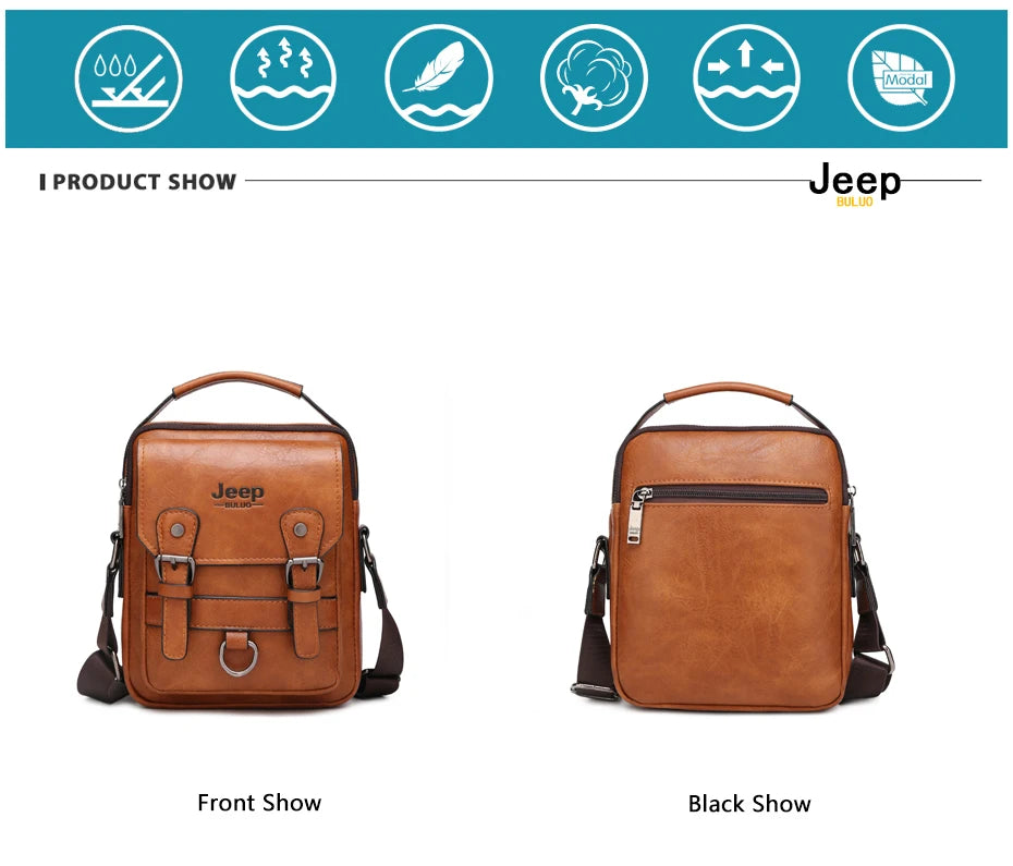 JEEP BULUO Multifunktions-Business-Handtaschen für Herren Neue Umhängetasche für Herren Große Kapazität Leder Messenger Bag Crossbody Große Marke