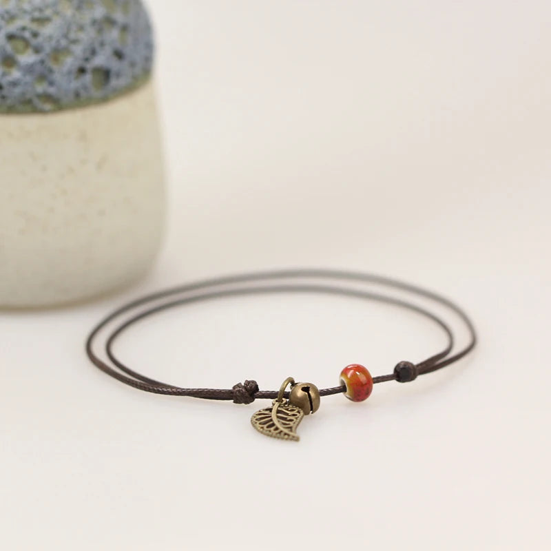 Simple Ceramic Anklets female original hand-woven fashion anklets leaf ceramic jewelry jewlries wholesale #1023
