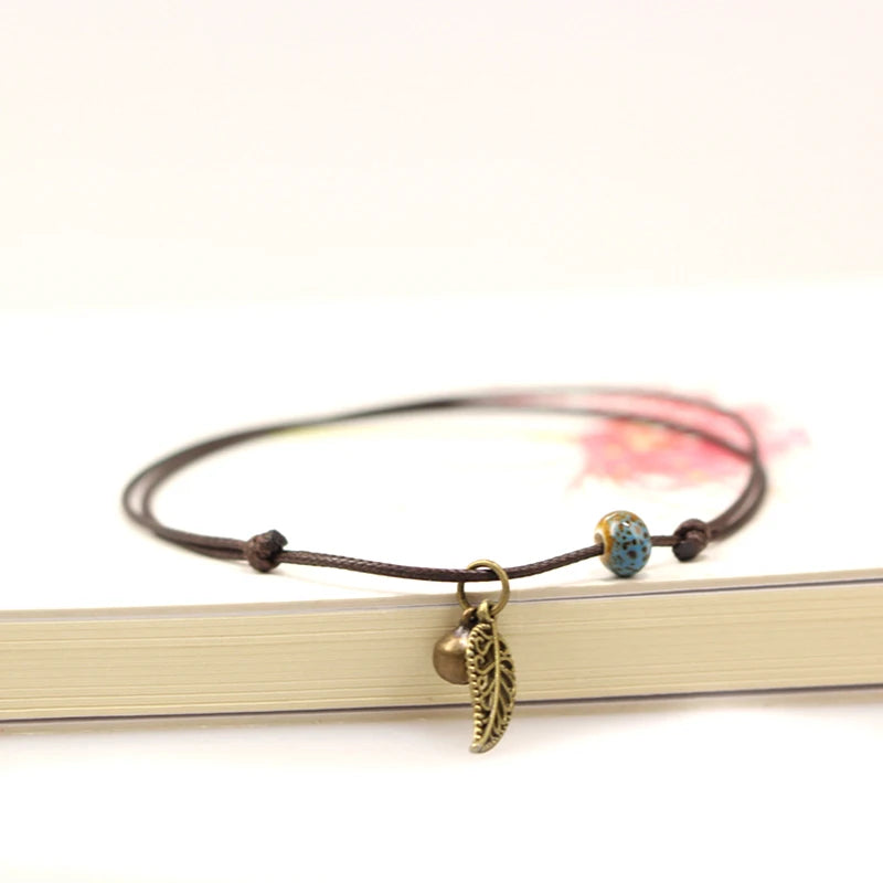 Simple Ceramic Anklets female original hand-woven fashion anklets leaf ceramic jewelry jewlries wholesale #1023