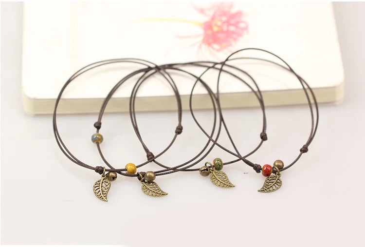 Simple Ceramic Anklets female original hand-woven fashion anklets leaf ceramic jewelry jewlries wholesale #1023