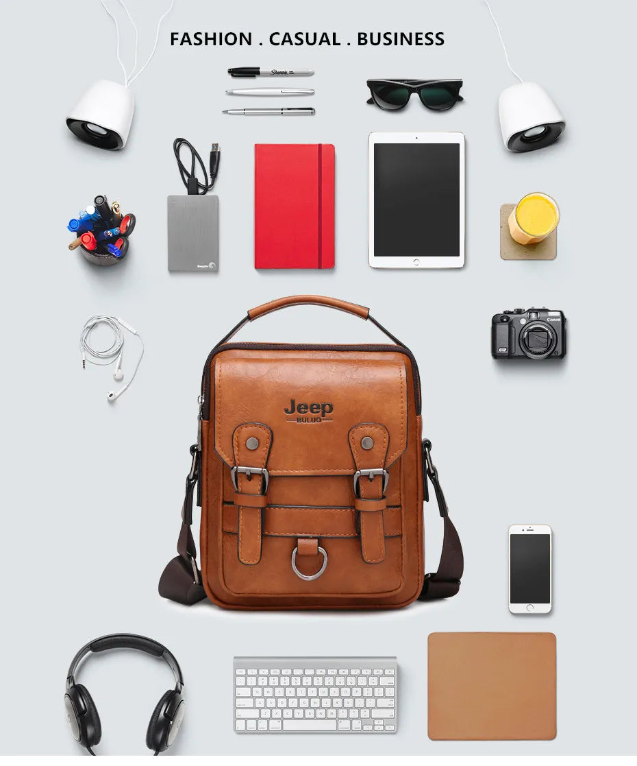 JEEP BULUO Multifunktions-Business-Handtaschen für Herren Neue Umhängetasche für Herren Große Kapazität Leder Messenger Bag Crossbody Große Marke