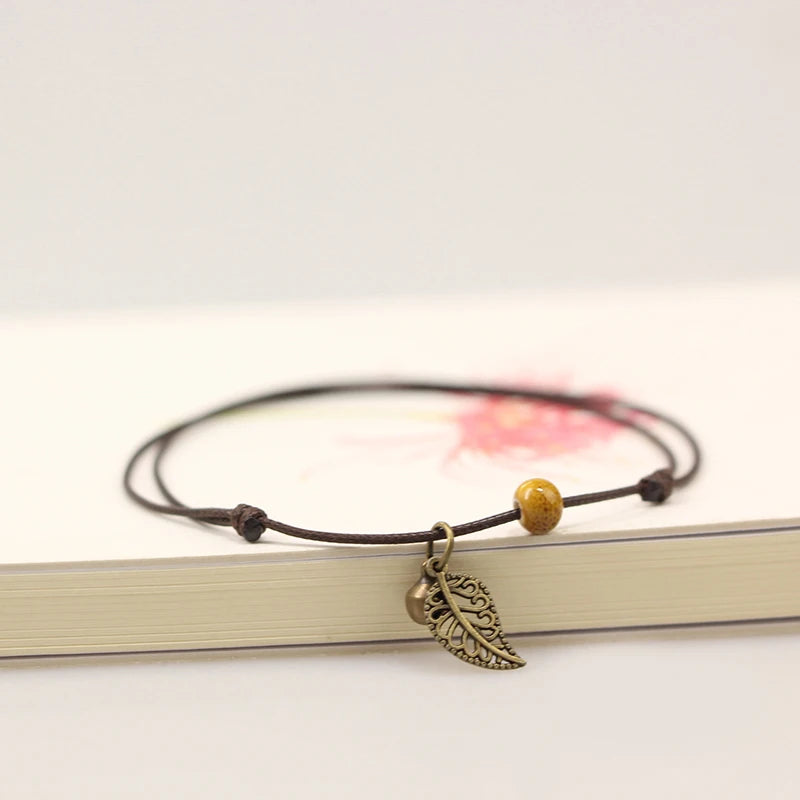 Simple Ceramic Anklets female original hand-woven fashion anklets leaf ceramic jewelry jewlries wholesale #1023