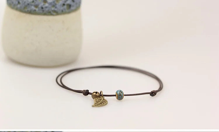 Simple Ceramic Anklets female original hand-woven fashion anklets leaf ceramic jewelry jewlries wholesale #1023
