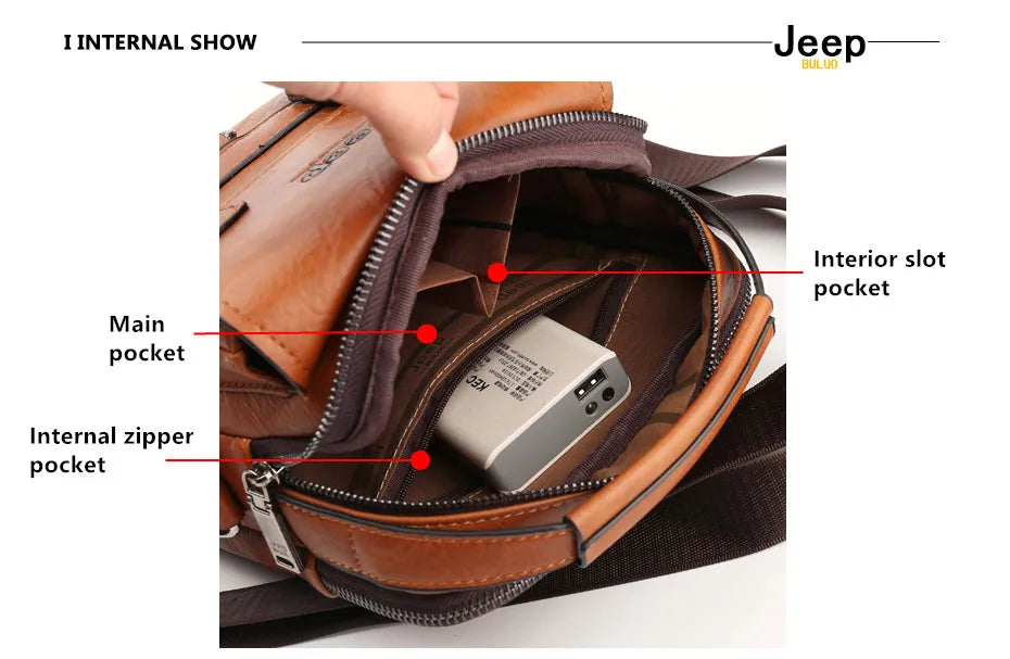 JEEP BULUO Multifunktions-Business-Handtaschen für Herren Neue Umhängetasche für Herren Große Kapazität Leder Messenger Bag Crossbody Große Marke