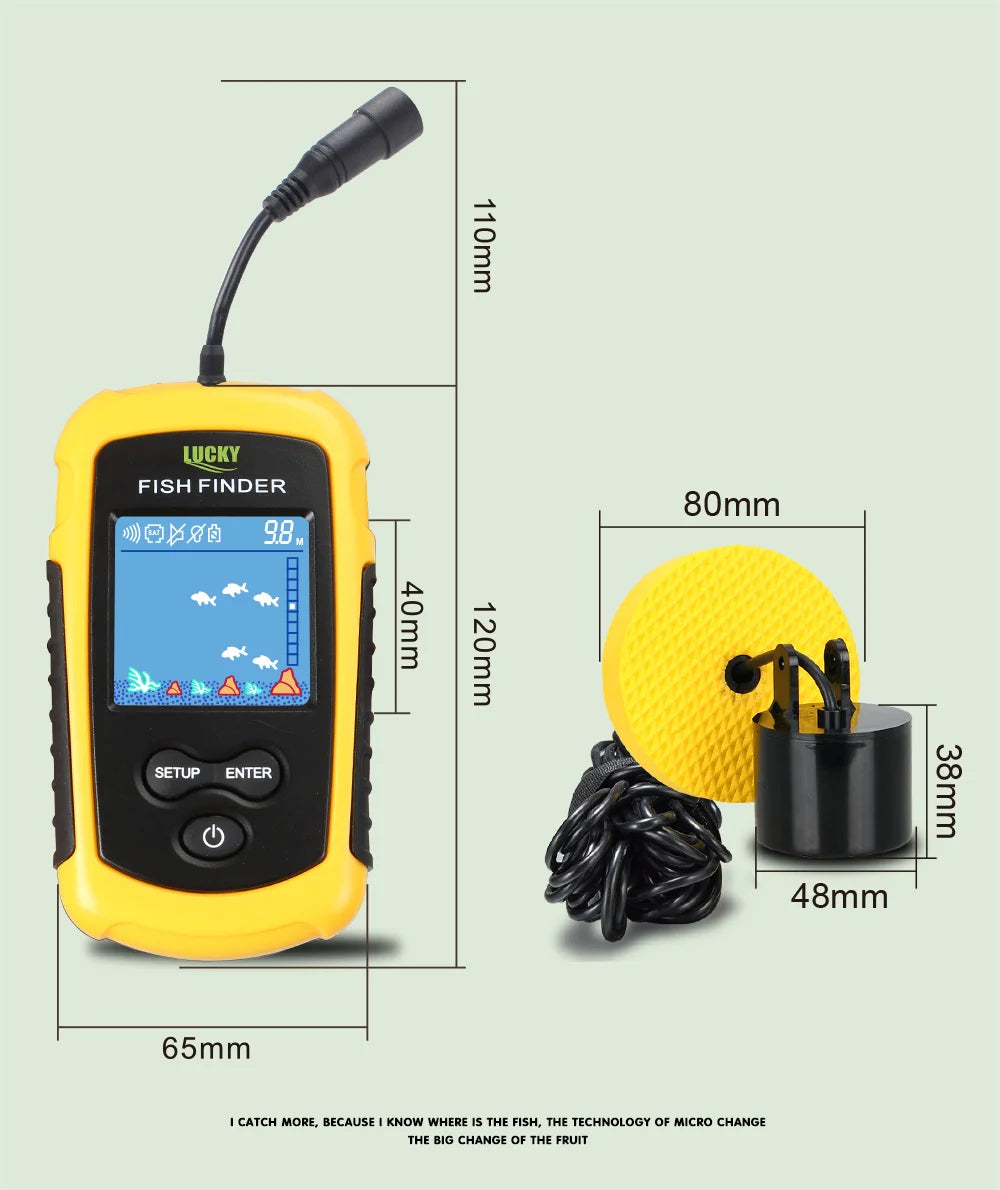 FFC1108-1 Alarm 100M Tragbarer Sonar-Fischfinder 45-Grad-Sonar-Abdeckung Echolot-Alarmgeber See-Meeresangeln