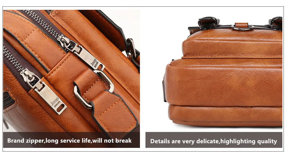 JEEP BULUO Multifunktions-Business-Handtaschen für Herren Neue Umhängetasche für Herren Große Kapazität Leder Messenger Bag Crossbody Große Marke