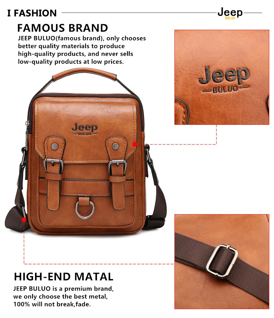 JEEP BULUO Multifunktions-Business-Handtaschen für Herren Neue Umhängetasche für Herren Große Kapazität Leder Messenger Bag Crossbody Große Marke