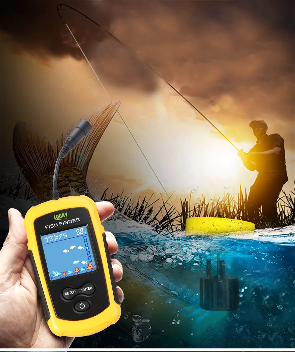 FFC1108-1 Alarm 100M Tragbarer Sonar-Fischfinder 45-Grad-Sonar-Abdeckung Echolot-Alarmgeber See-Meeresangeln