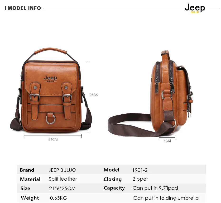 JEEP BULUO Multifunktions-Business-Handtaschen für Herren Neue Umhängetasche für Herren Große Kapazität Leder Messenger Bag Crossbody Große Marke