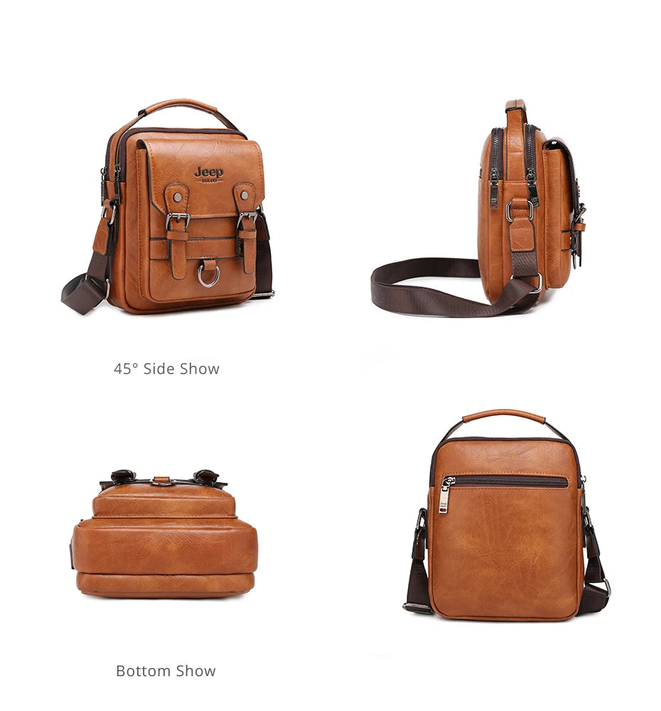 JEEP BULUO Multifunktions-Business-Handtaschen für Herren Neue Umhängetasche für Herren Große Kapazität Leder Messenger Bag Crossbody Große Marke