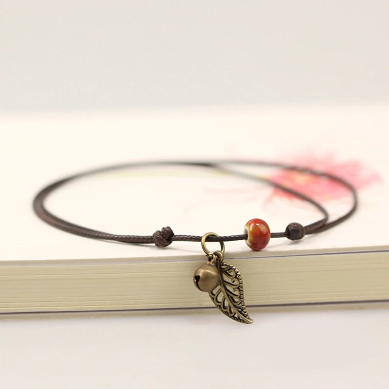 Simple Ceramic Anklets female original hand-woven fashion anklets leaf ceramic jewelry jewlries wholesale #1023