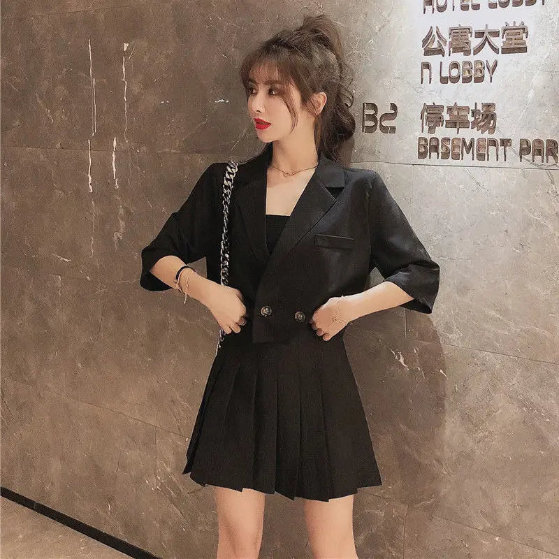 Cropped Blazers Women Ins Popular Notched Korean Slim Fit Fashion Hit Colors Stylish Suits Chic Tender Solid Straight Outwear OL
