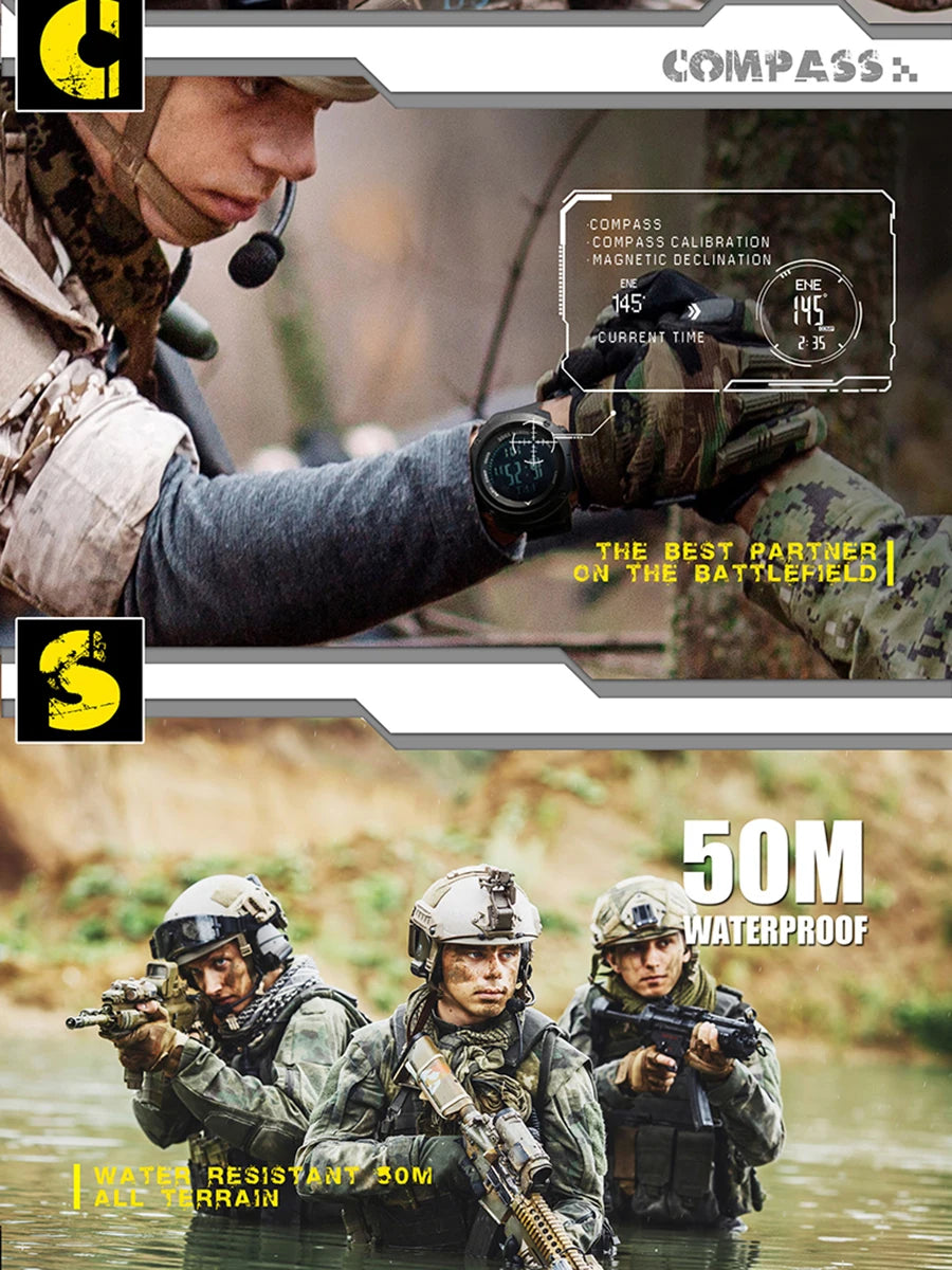 NORTH EDGE Herren Sport Digitaluhr Stunden Laufen Schwimmen Militär Armee Uhren Höhenmesser Barometer Kompass wasserdicht 50m