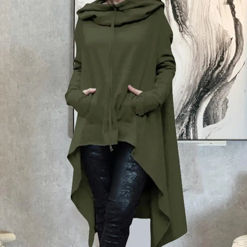 Mode Frauen Hoodies Unregelmäßiger Saum Baumwolle Langarm Fischschwanz Einfarbig Femmes Sweatshirts Übergröße Hoodies Kleid