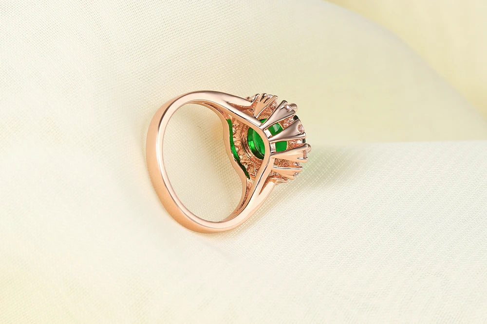 ZHOUYANG Top Quality Rose Gold Color Created Green Crystal Finger Rings Elegant Brand Jewelry CZ Austrian Crystal For Women R088