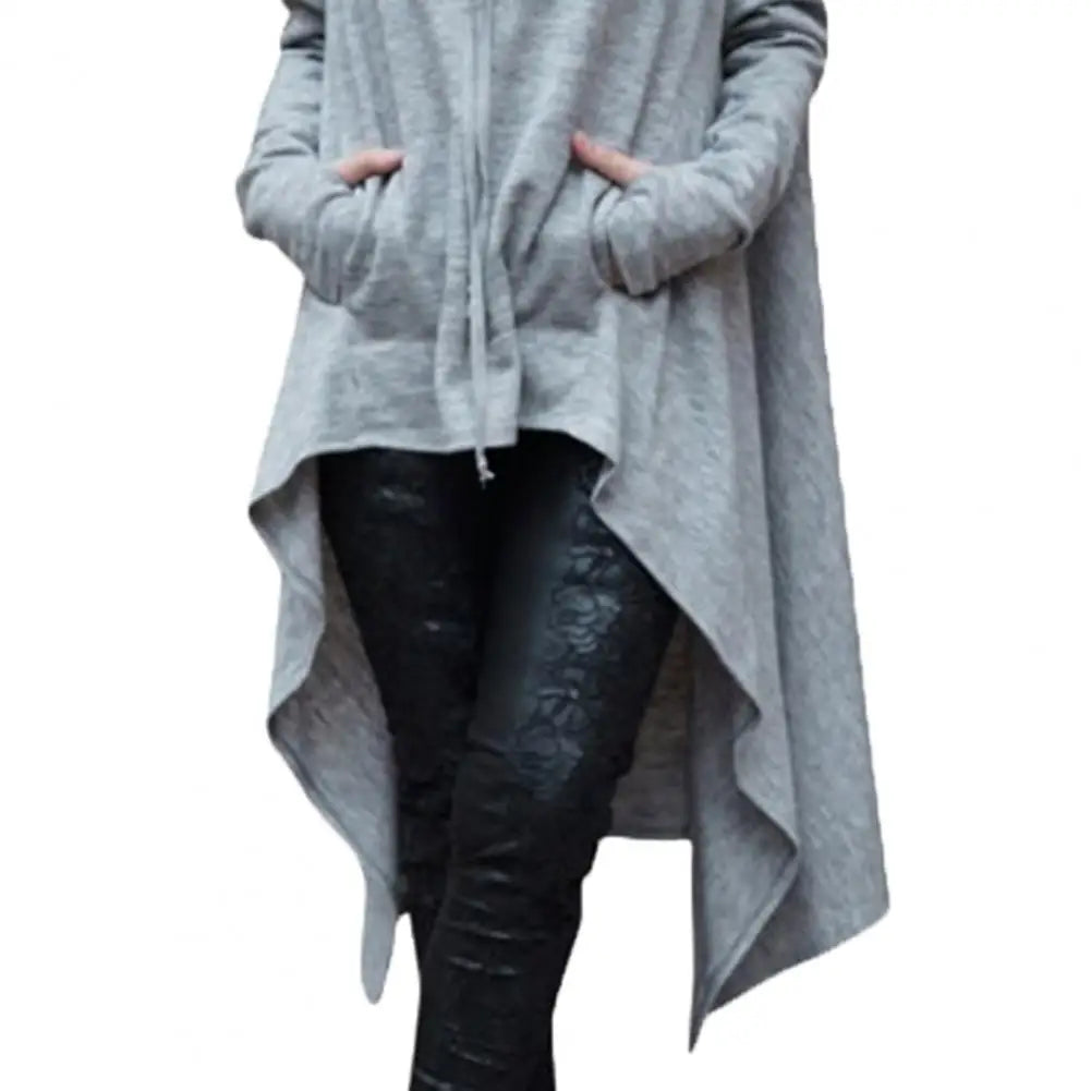 Mode Frauen Hoodies Unregelmäßiger Saum Baumwolle Langarm Fischschwanz Einfarbig Femmes Sweatshirts Übergröße Hoodies Kleid