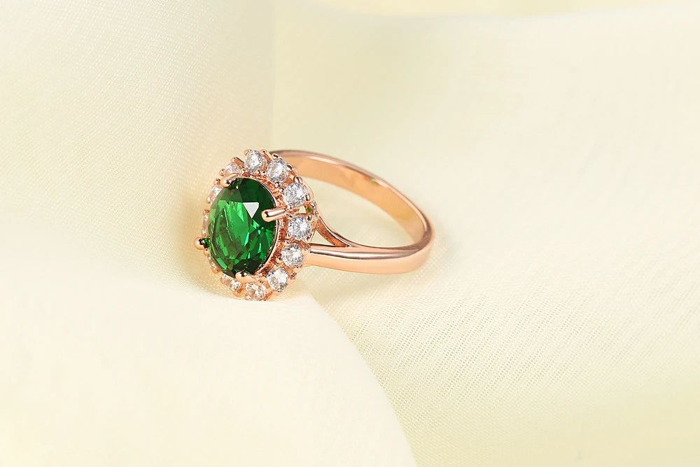 ZHOUYANG Top Quality Rose Gold Color Created Green Crystal Finger Rings Elegant Brand Jewelry CZ Austrian Crystal For Women R088