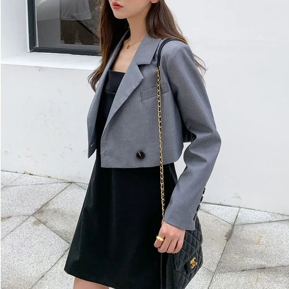 Cropped Blazers Women Ins Popular Notched Korean Slim Fit Fashion Hit Colors Stylish Suits Chic Tender Solid Straight Outwear OL