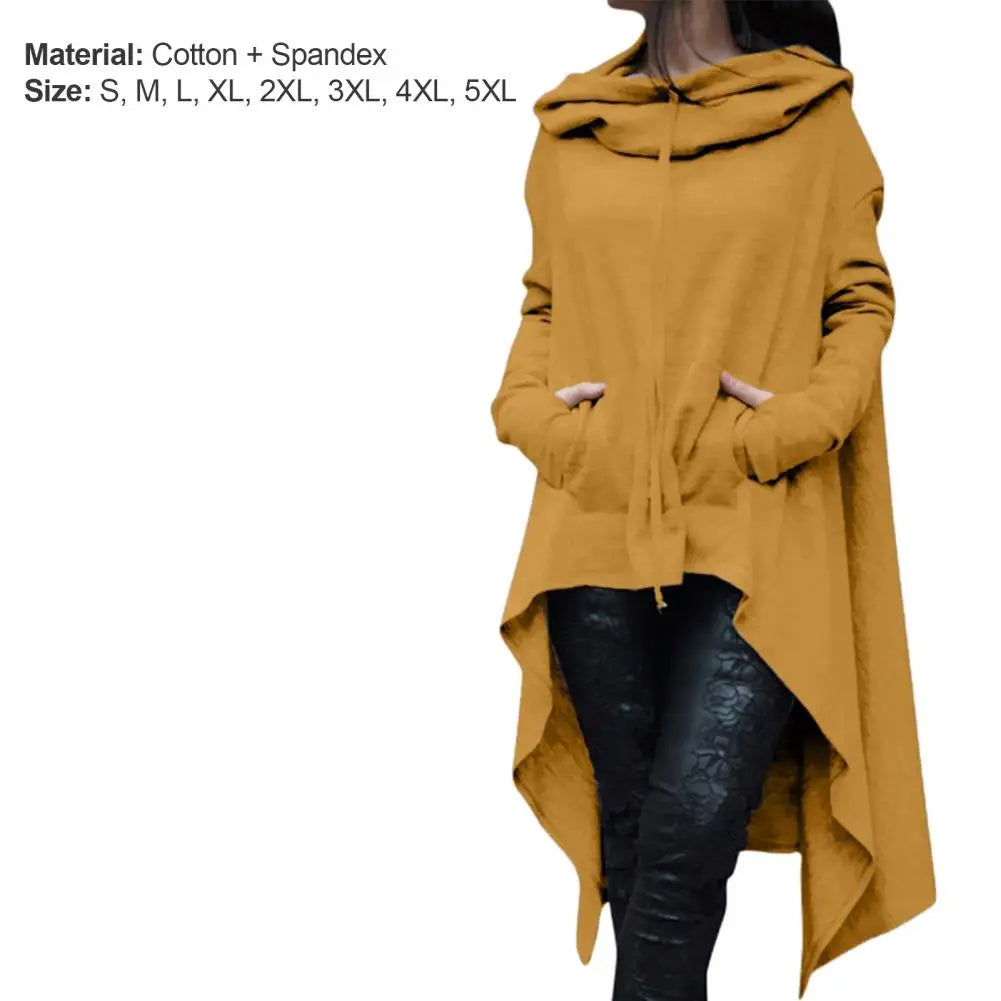 Mode Frauen Hoodies Unregelmäßiger Saum Baumwolle Langarm Fischschwanz Einfarbig Femmes Sweatshirts Übergröße Hoodies Kleid